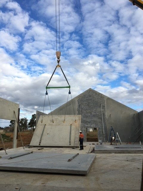 Cranage and riggers for pre-cast panel installation for local Mudgee winery